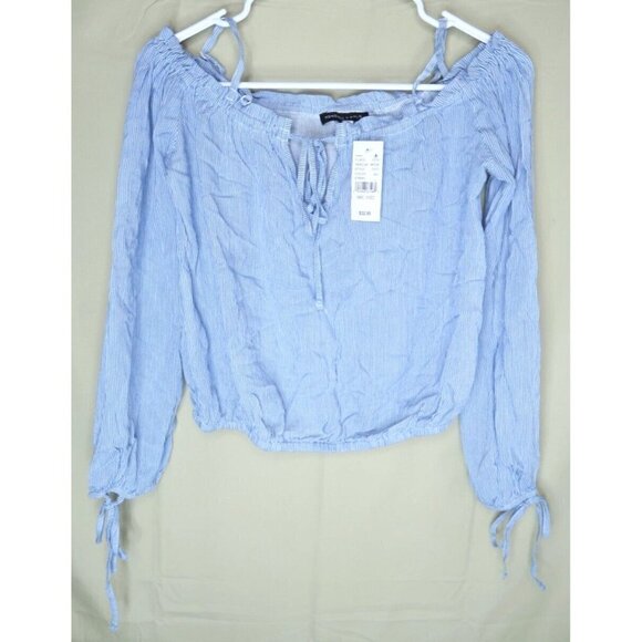 NWT Kendall & Kylie Shirt Cropped Blue White Vertically Striped Womens Small - Picture 1 of 12